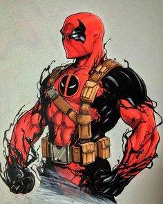 a drawing of deadpool standing with his hands on his hips