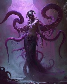 an image of a woman with tentacles on her head in the middle of a room