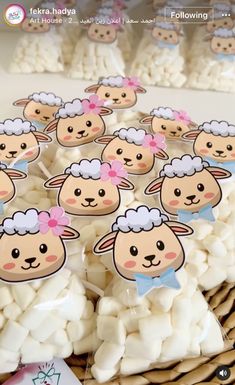 there are many marshmallows with sheep on them