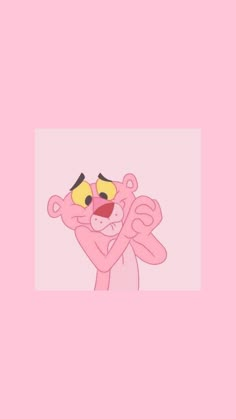 pink cartoon character holding his hands together