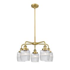 three light brass chandelier with clear glass shades