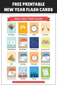 the new year flash cards are available for kids to use in their classroom or home