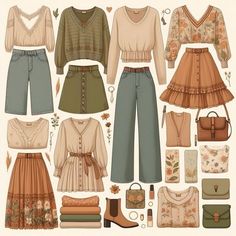 Storybook Outfits, Cottagecore Capsule Wardrobe, Cottagecore Outfit Ideas, Autumn Color Palette Fashion, Fantasy Aesthetics, Academia Aesthetic Outfit, Magic Clothes, Capsule Dressing, Cottagecore Outfit