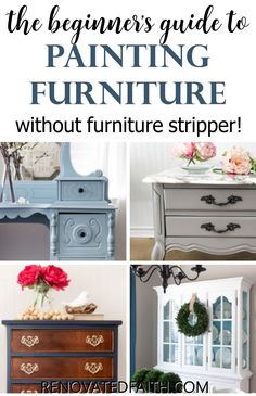 Get a perfect finish that will never peel! This step-by-step furniture refinishing guide will show you the best DIY tips without stripping. I also discuss if you should paint without sanding & why I don't use chalk paint. Included is an easy way to stain painted wood furniture to look like wood with latex paint. Whether farmhouse style, funky or modern, this tutorial will give you an unbelievable ideas, before & after reveals color ideas & tips for painting any material or fixture. Painted Dining Room Furniture, Painted Dining Room, Painted Bedroom, Refinishing Furniture Diy