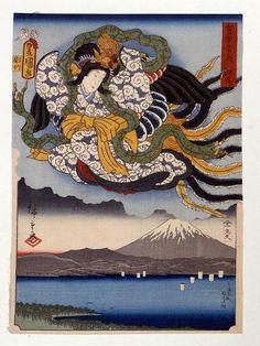 size: 12x9in Giclee Print: Amaterasu the Goddess of the Sun on Mount Fuji, (Painting by Utagawa Hiroshige 1797 - 1858), . by Ando or Utagawa Hiroshige : Mont Fuji, Japanese Mythology, Classic Art Prints, Japanese Woodblock Printing, Japanese Painting, Sumi E