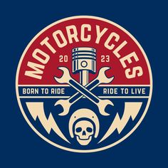 the logo for motorcycles born to ride, with two crossed swords and skull on it