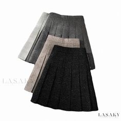 Lasaky - High-Waisted Pleated Skirt - A Short Skirt Perfect for a Scholarly Look Elegant Non-stretch Winter Pleated Skirt, Elegant Pleated Skort For Winter, Elegant Pleated Winter Skort, Trendy Relaxed Winter Skirt, Trendy Gray Skirt For Fall, Trendy Gray Fall Skirt, Winter High Waist Pleated Mini Skirt, Winter Stretch Pleated Skirt, Winter Pleated Stretch Skirt