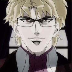 an anime character with glasses and blonde hair