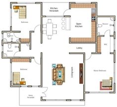 a floor plan for a house with furniture