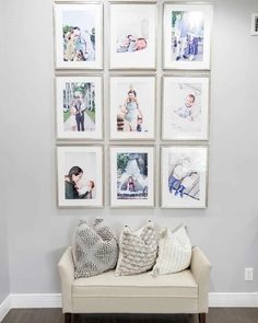 Celebrate all the milestones of your life with a collection of family photos neatly framed and showcased. Integrate gorgeous white walls that reflect the same bright and happy image portrayed in these photos. Place a comfy white bench underneath to create a homey vibe...   Image: thefleiteslife