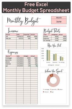 a printable budget spreadsheet with the text, free excel money budget spreadsheet