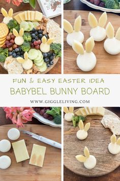 an easy and fun easter idea for babybel bunny board with cheese, crackers, grapes, broccoli