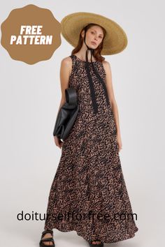 a woman in a dress and hat with the words free pattern below it that says,