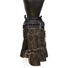 Black, belted, skirt shimmers with metallic, unfinished, frayed hems. The ruffles of soft mohair and wool create give texture to this vintage TAO piece. Skirt Over Jeans, Belted Skirt, Distressed Skirt, Textured Skirt, Skirt Belt, Jewelry Outfit, Wool Skirts, Black Skirt, Timeless Classic