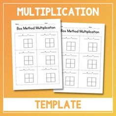 two worksheets showing the box method for multiplication with text below