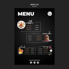 a menu for a restaurant is shown on the blackboard with food items and drinks