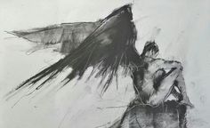 a black and white drawing of a man with wings