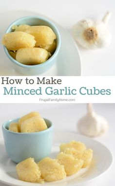 how to make minied garlic cubes on a plate with garlic in the background