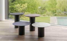 Mush tables revolve around the playful use of contrasts and volumes between the robust cylindrical base and the slender circular top.
The Mush table is available in different versions: black matte varnished base with top in solid thermo-treated oak (in Cognac or Carbon); black matte varnished base with top in a blend of handcrafted marbles (blue marble with fragments of aluminum or white marble with fragments of blue marble); polish chromed base with top in white Carrara marble.
Quick-ship options:
- low table / mixed top blue with aluminum fragments / black base
- low table / mixed top white with blue marble fragments / black base
- high table / mixed top blue with aluminum fragments / black base
- high table / mixed top white with blue marble fragments / black base Italian Interior Design, Italian Interior, Side Table Design, High Table, Low Tables, Blue Marble, Carrara Marble, Furniture Collection, Sofa Design