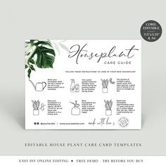 the houseplant care guide is shown with instructions for how to use it and how to