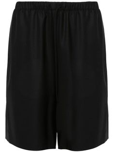 black wool gabardine weave elasticated drawstring waistband two side slit pockets rear patch pocket straight hem above-knee length silk lining Yoko London, City Dress, Knee Length Shorts, Lady Dior, Shorts Black, Ski Wear, Summer Beach Wear, Drawstring Waistband, Black Wool