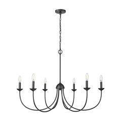 a black chandelier with five lights hanging from it's center and four arms