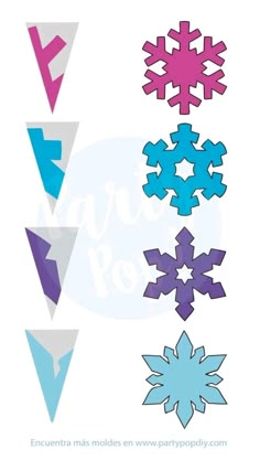 paper snowflakes are arranged in different shapes and sizes, including one with an arrow