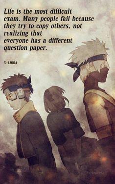 three people standing next to each other in front of a cloudy sky with the words, life is the most difficult exam many people fall because they try to copy others