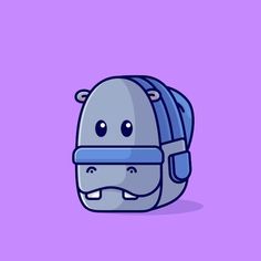 a backpack with a face drawn on the front and back, sitting against a purple background