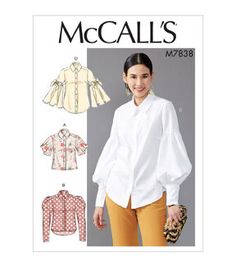 a women's blouse and top sewing pattern with sleeves, collars and cuffs