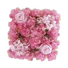 a bunch of pink flowers on a white background