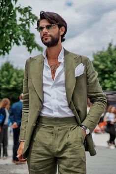 Men Linen Suit, Wedding Guest Outfit Men, Linen Suit Men, Linen Suits For Men, Summer Wedding Suits, Suit For Wedding, Clothing Business, Male Clothing, Summer Green