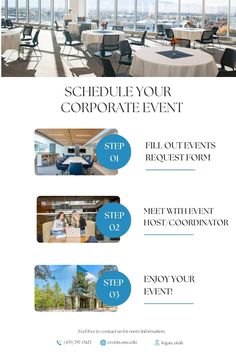 a flyer for an event with the words, schedule your corporate event and information on it