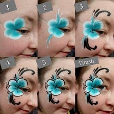 Face Painting Designs Step By Step, Face Painting Flowers Tutorials, Hawaiian Face Paint Easy, Tropical Flower Face Paint, Face Painting How To Step By Step, Face Paint Tutorial Step By Step, Face Painting Techniques, Face Painting Tutorials Step By Step, Face Painting Step By Step