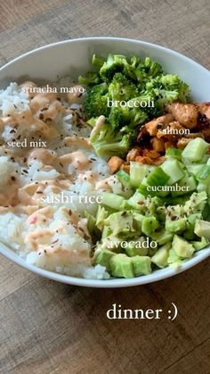 a bowl with broccoli, cauliflower and other food items