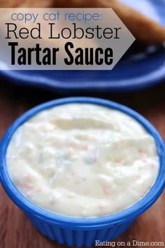 red lobster tartar sauce in a blue bowl