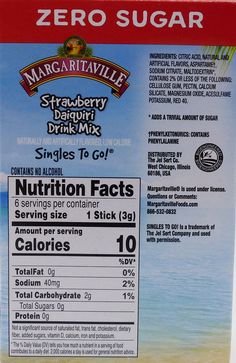 the back of a box of margaritaville strawberry drink mix