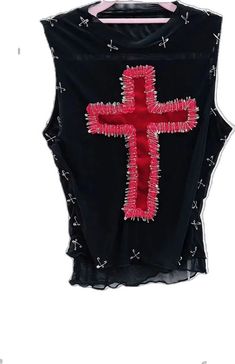 Gothic Tops For Summer Festivals, Red Gothic Sleeveless Top, Red Sleeveless Gothic Top, Gothic Sleeveless Tops For Festivals, Red Punk Party Tops, Fitted Punk Style Tops For Festival, Alternative Sleeveless Party Top, Gothic Sleeveless Top For Concerts, Edgy Festival Tops