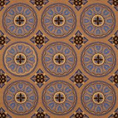 an intricately designed wallpaper with blue and brown designs on it's surface