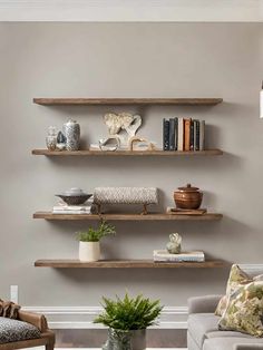 a living room filled with furniture and shelves