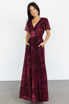 Baltic Born Bridesmaid Dress Mulberry, Formal Maxi Dress With Sleeves Lulus, Boho Velvet Dress, Dusty Rose Floral Bridesmaid Dress, Mother Of The Bride Dresses Western, Velvet Mother Of The Bride Dress, Rust Mother Of The Bride Dress, Mother Of The Bride Fall Dresses, Christmas Wedding Guest Dress