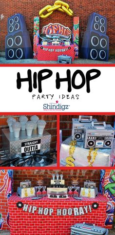 an image of hip hop party ideas with boomboxs and other items in the background