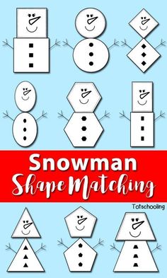 snowman shape matching game for kids to play with the numbers, shapes and letters