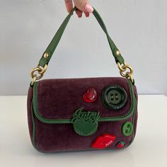 Good Used Condition; Light Wear Throughout. 9” Long 7” High Green Inspo, Y2k Bags, Funky Makeup, Y2k Juicy Couture, Couture Bags, Juicy Couture Bags, Pretty Bags, Fashion Icon, Purple Green