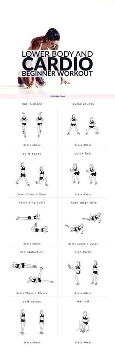 the lower body and cardio inner workout manual is shown in black on a white background