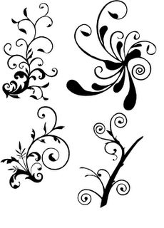 four black and white floral designs on a white background