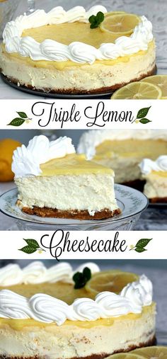 three different types of cheesecakes with the words triple lemon on top and below