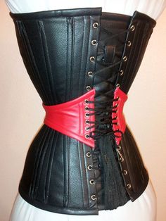 Electra Designs Corsetry  Red faux leather corset yoke, worn over black faux leather 16" overbust. Yoke can be worn over the corset, or over clothing, with the corset worn beneath clothing Viking Halloween Costume, Vikings Halloween, Burning Man Festival, Festival Costumes, Leather Corset, Natural Fabric, Leather Products, How To Look Classy, Corsets