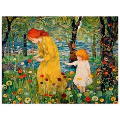 a painting of two women in a field with flowers