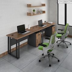 an office with two desks and three chairs